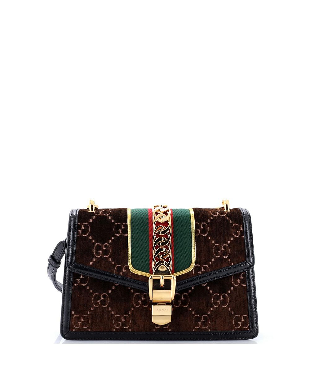 Pre-Owned Gucci Small Sylvie Shoulder Bag GG Velvet