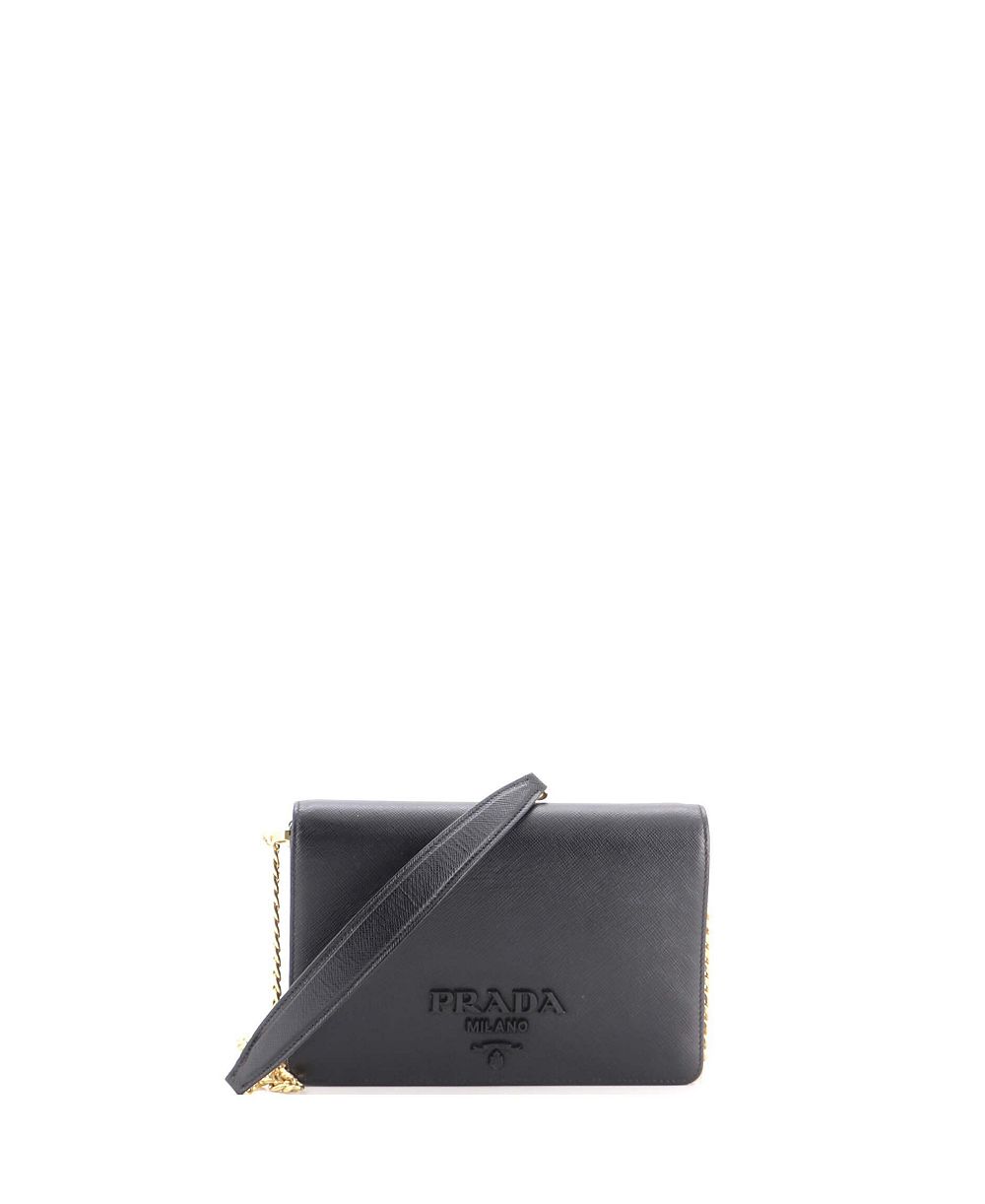 Pre-Owned Prada Monochrome Mini Saffiano Leather Wallet on Chain