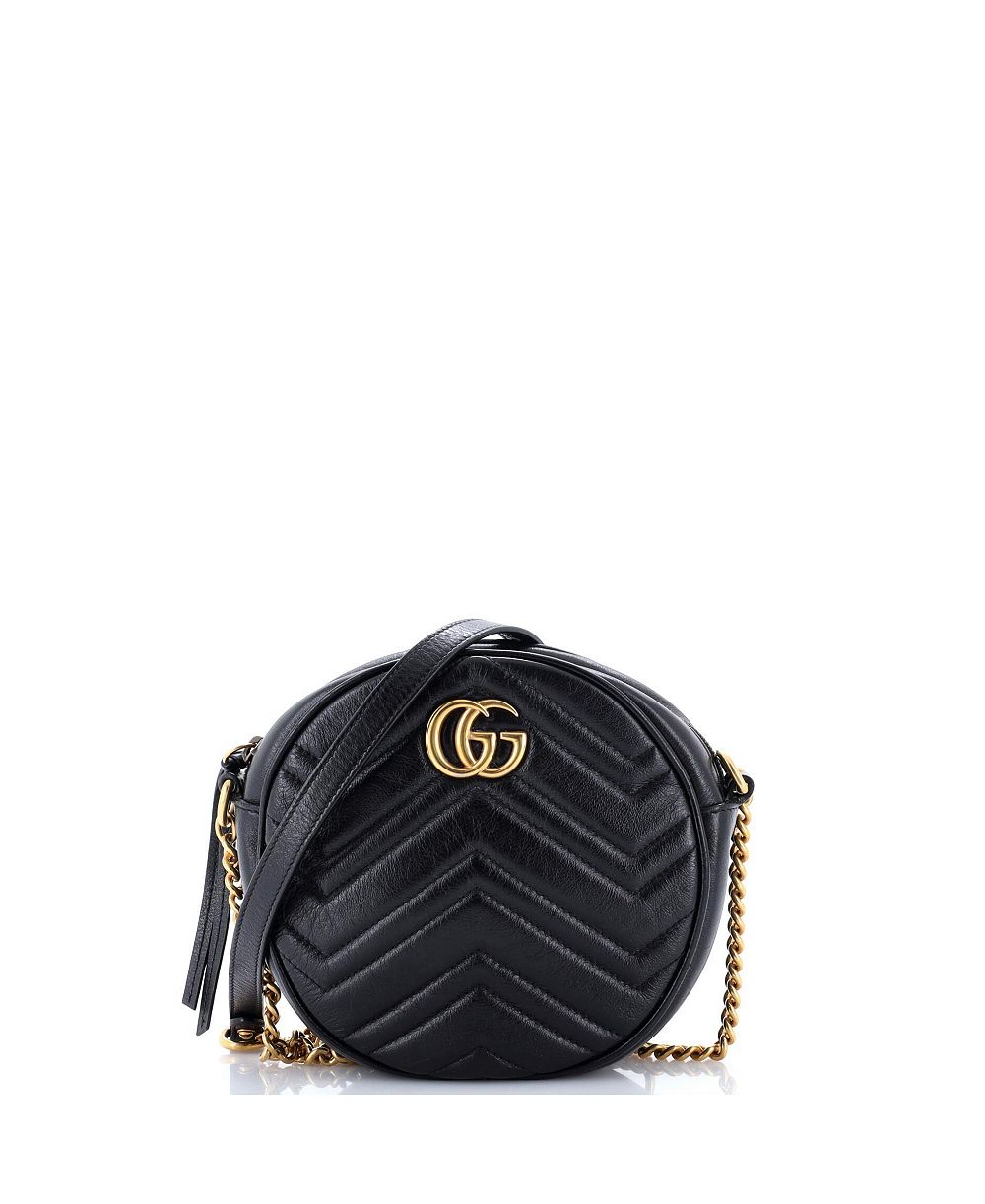 Pre-Owned Gucci Mini Round Leather GG Marmont Shoulder Bag