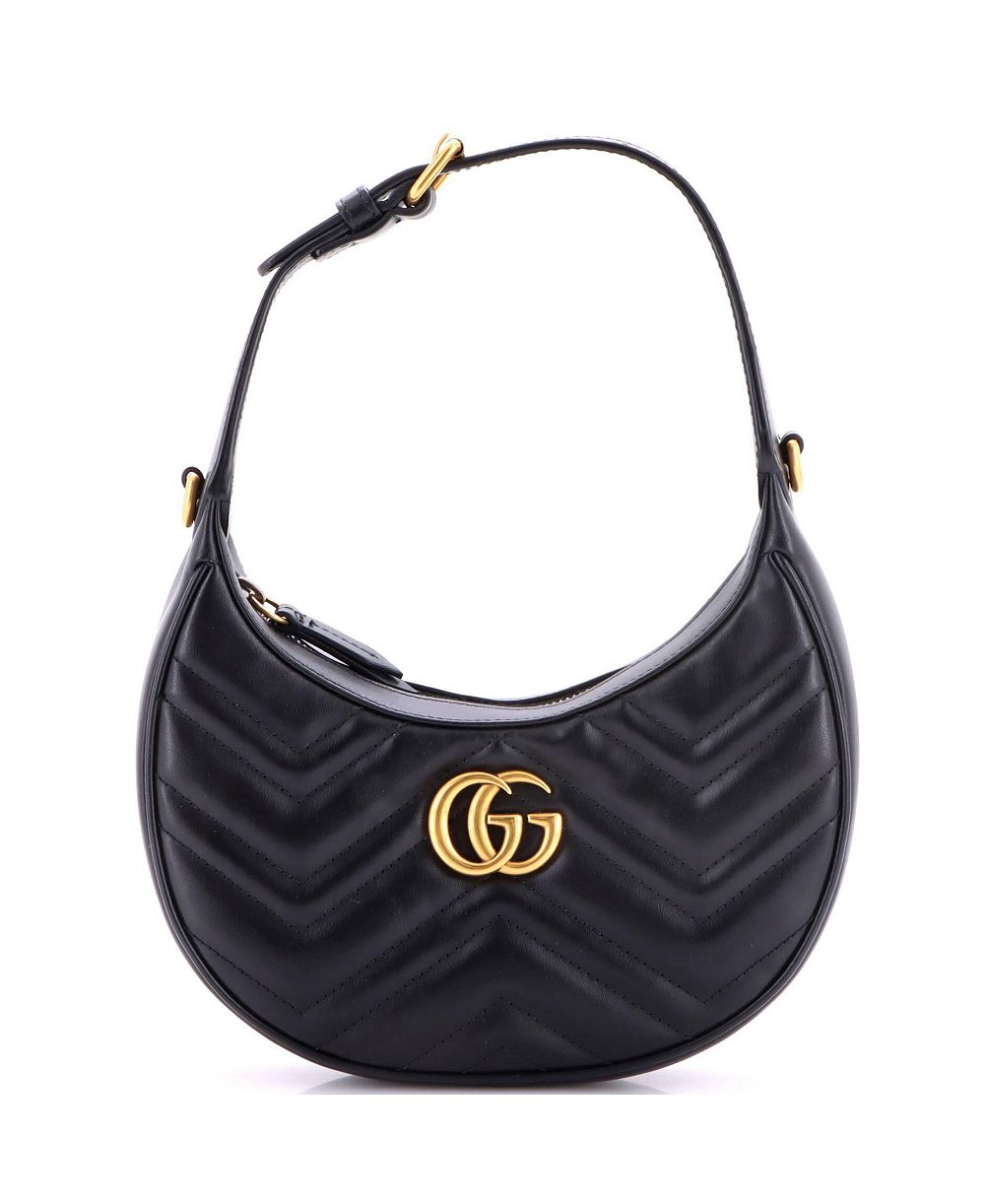 Б/у мини-сумка Gucci GG Marmont Half Moon Matelasse в форме полумесяца