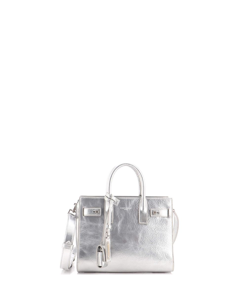 Б/у сумка-тоут Saint Laurent Nano Sac de Jour Souple из гофрированной лакированной кожи