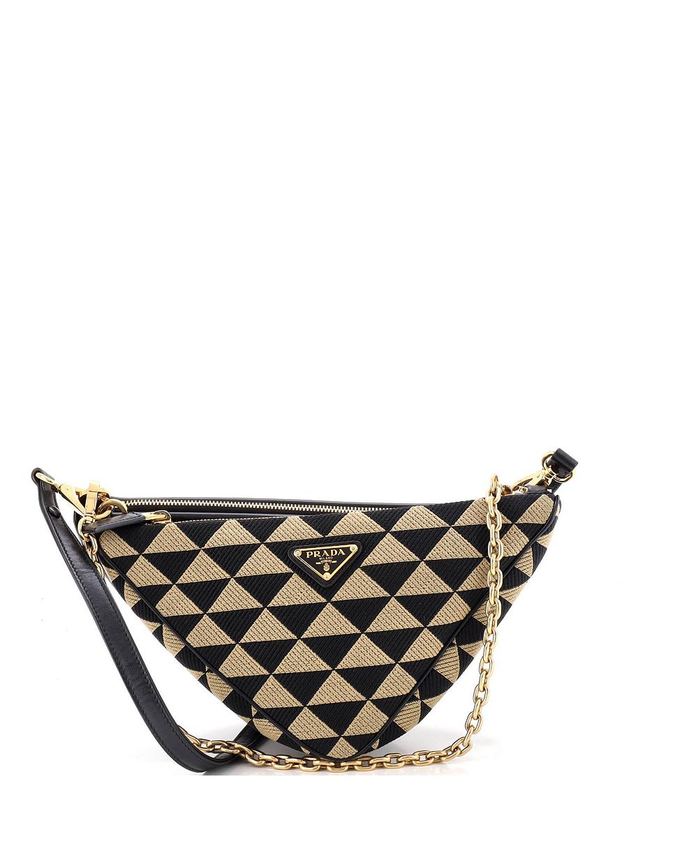 Pre-Owned Prada мини-сумка Double Symbole Triangle из кожи и жаккарда