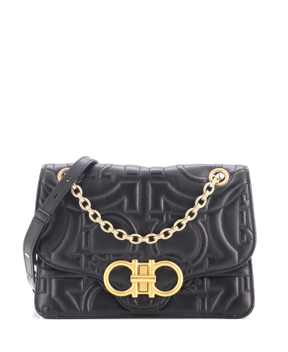 Pre-Owned Salvatore Ferragamo Gancini Quilted Turnlock Leather Medium Flap Bag