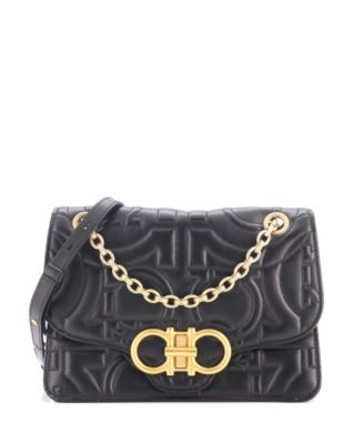 Pre-Owned Salvatore Ferragamo Gancini Quilted Turnlock Leather Medium Flap Bag