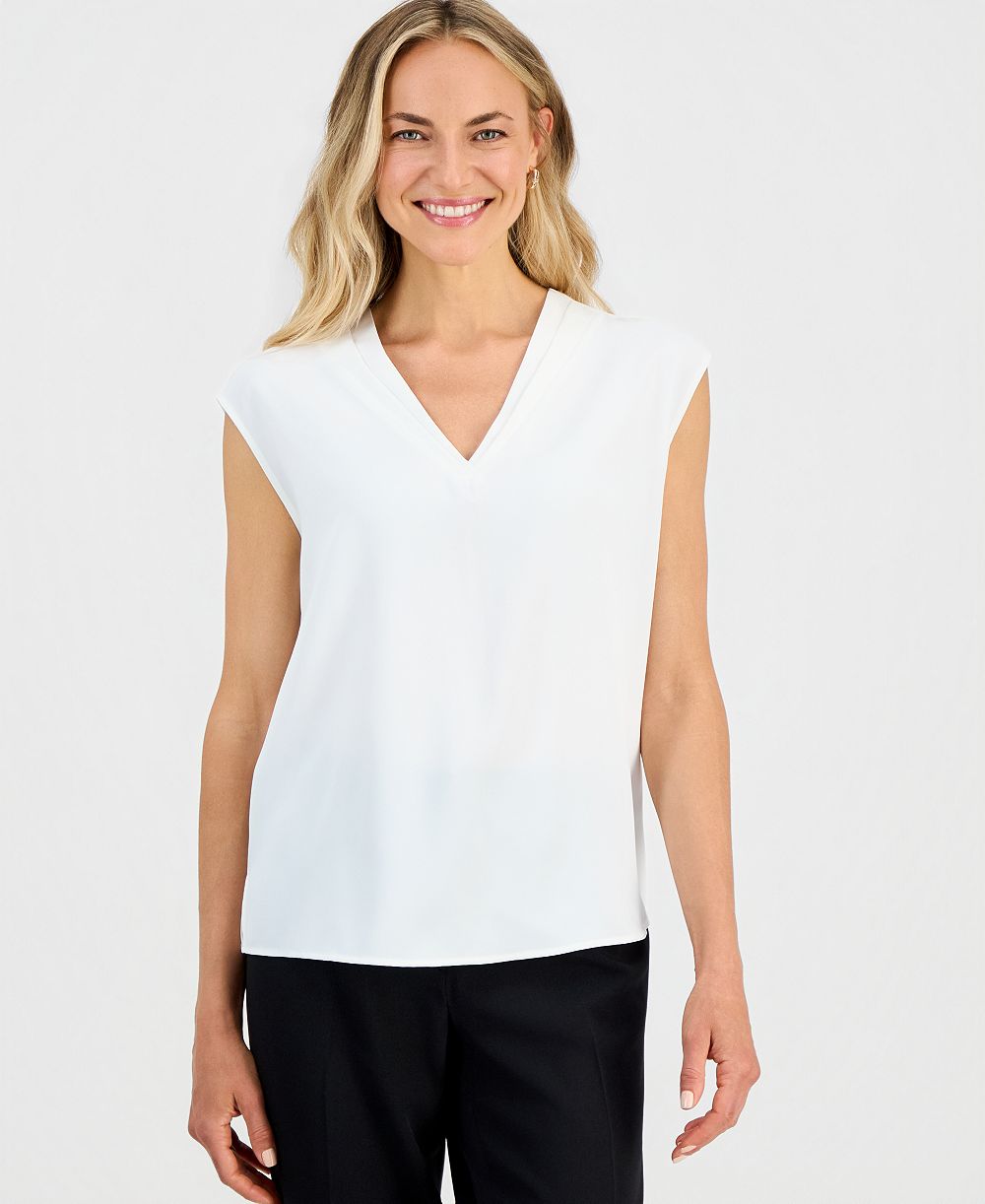 Kasper Petite Pleat-Neck Sleeveless Blouse