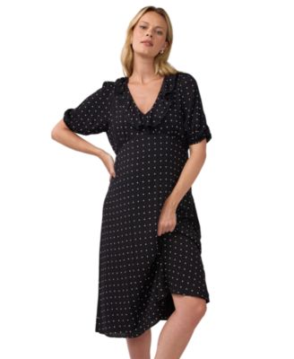 Ingrid + Isabel Maternity Polka-Dot Ruffle V-Neck Puff-Sleeve Midi Dress