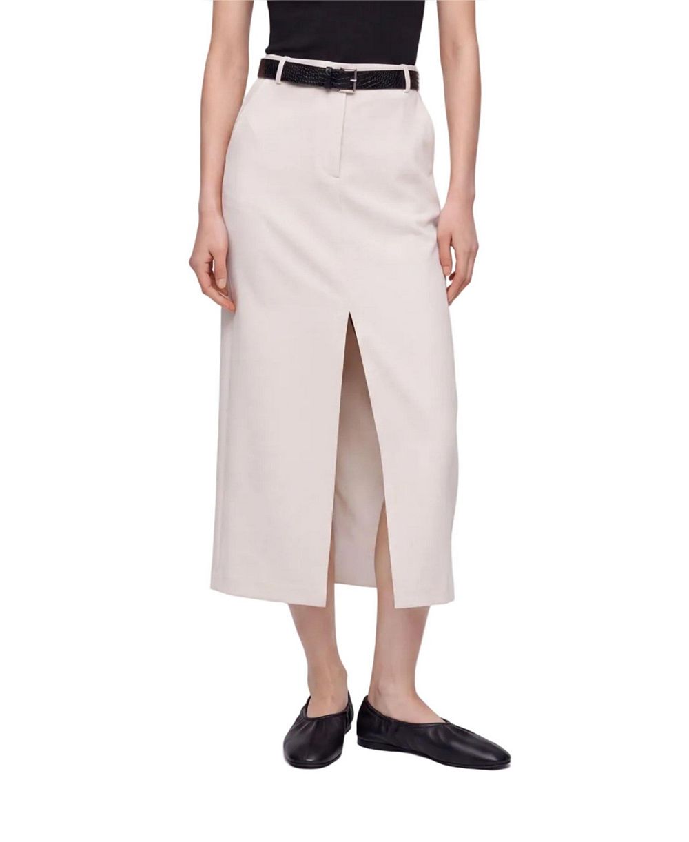 NOCTURNE Women's Belted Front-Slit Maxi Skirt