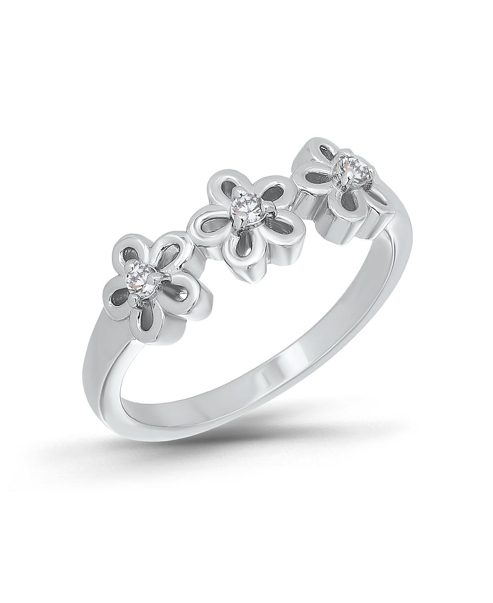 Macy's Cubic Zirconia 3-Flower Open Pinky Ring
