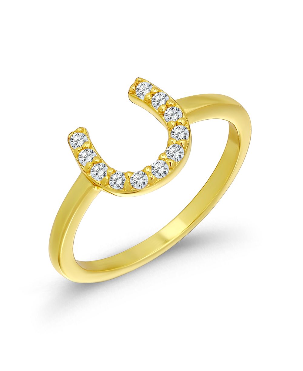 Macy's Cubic Zirconia 14K Gold Plated Pave Cubic Zirconia Horseshoe Pinky Ring
