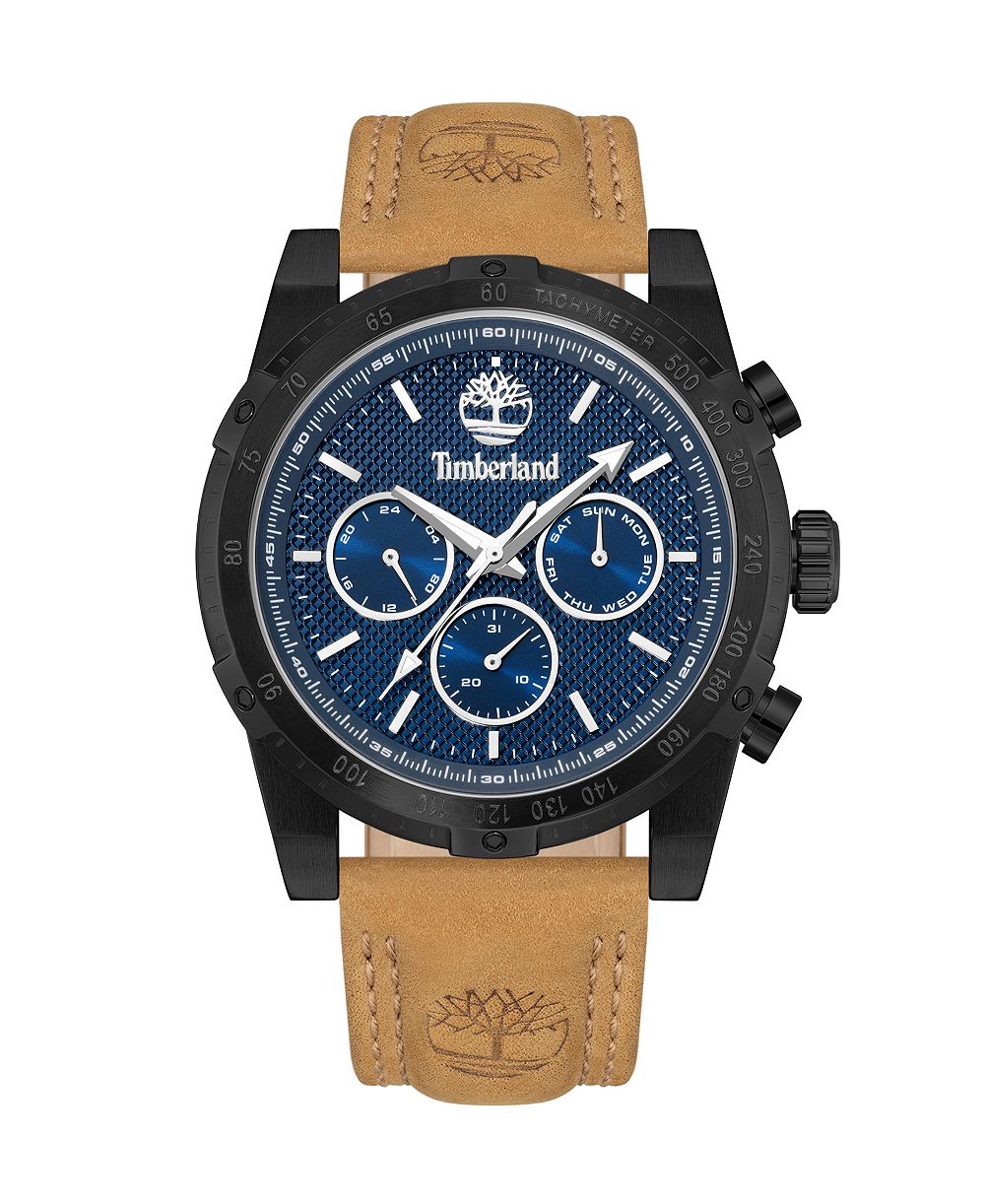 Timberland Men's Three Eye Multi-Function Sport Henniker II Tan Leather Watch 45mm
