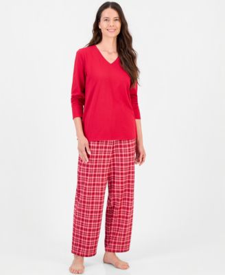 Charter Club Women's Cotton-Blend Long Sleeve V-Neck Pajama Pant Set, Macy's Exclusive