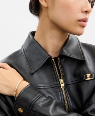 COACH Gold-Tone Rose Enamel Charm Bangle Bracelet