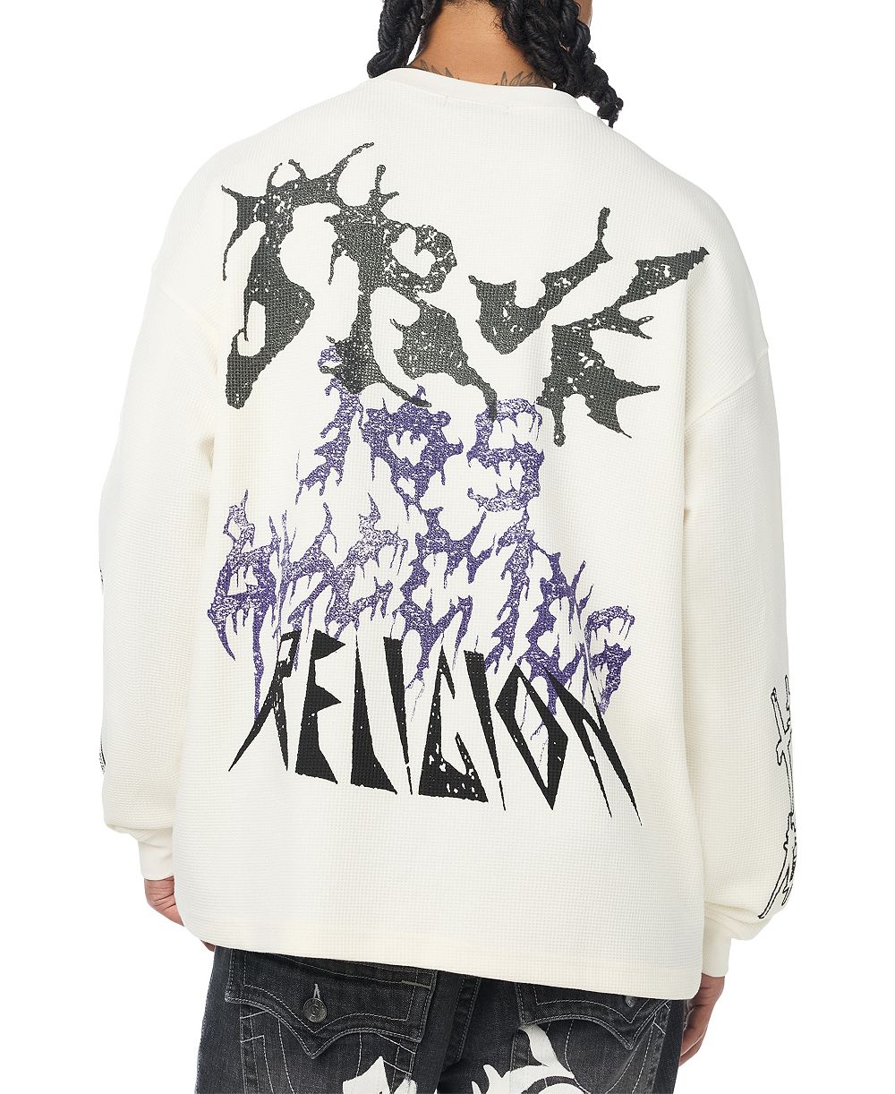 True Religion Men's Scribble Long-Sleeve Graphic Waffle-Knit T-Shirt