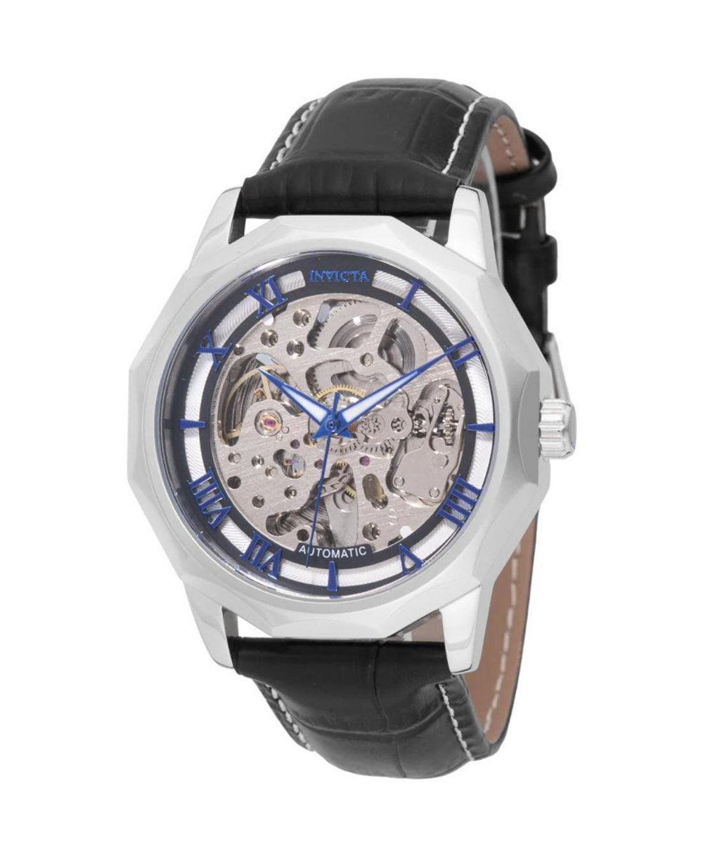 Invicta Men's Automatic Objet D Art Skeleton Dial Water-Resistant Black Leather Watch, 42mm