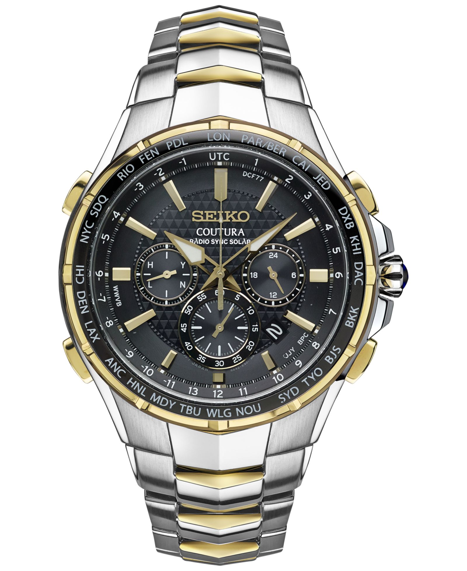 Мужские часы Seiko Coutura Radio Sync Solar Chronograph, Stainless Steel Bracelet, 45mm SSG010