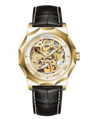 Invicta Men's Automatic Skeleton Water-Resistant Objet D'Art 69124 Black Leather Band Watch, 42mm