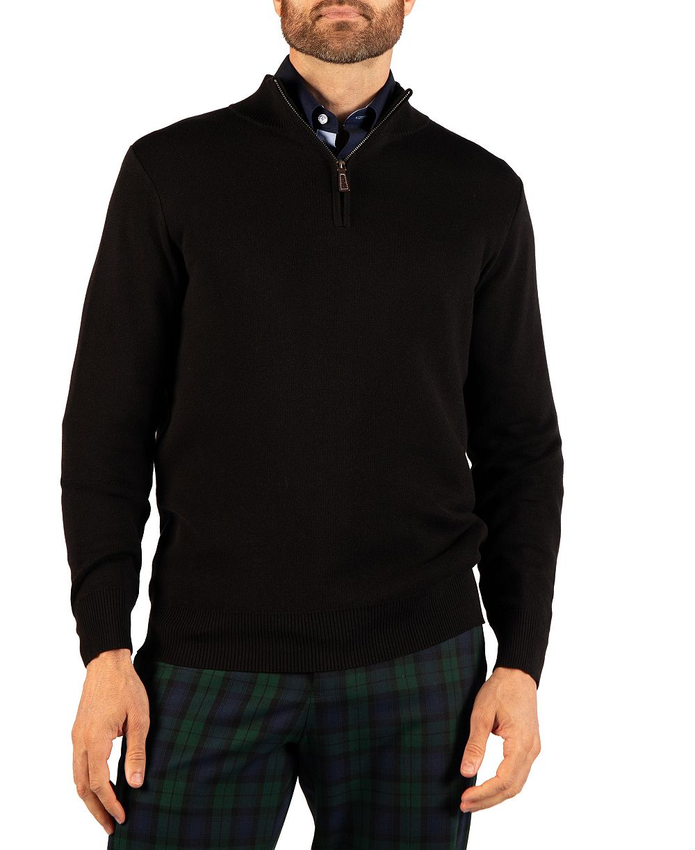 Tailorbyrd Men's Fine Knit Quarter Zip with Contrast Tipping Sweater