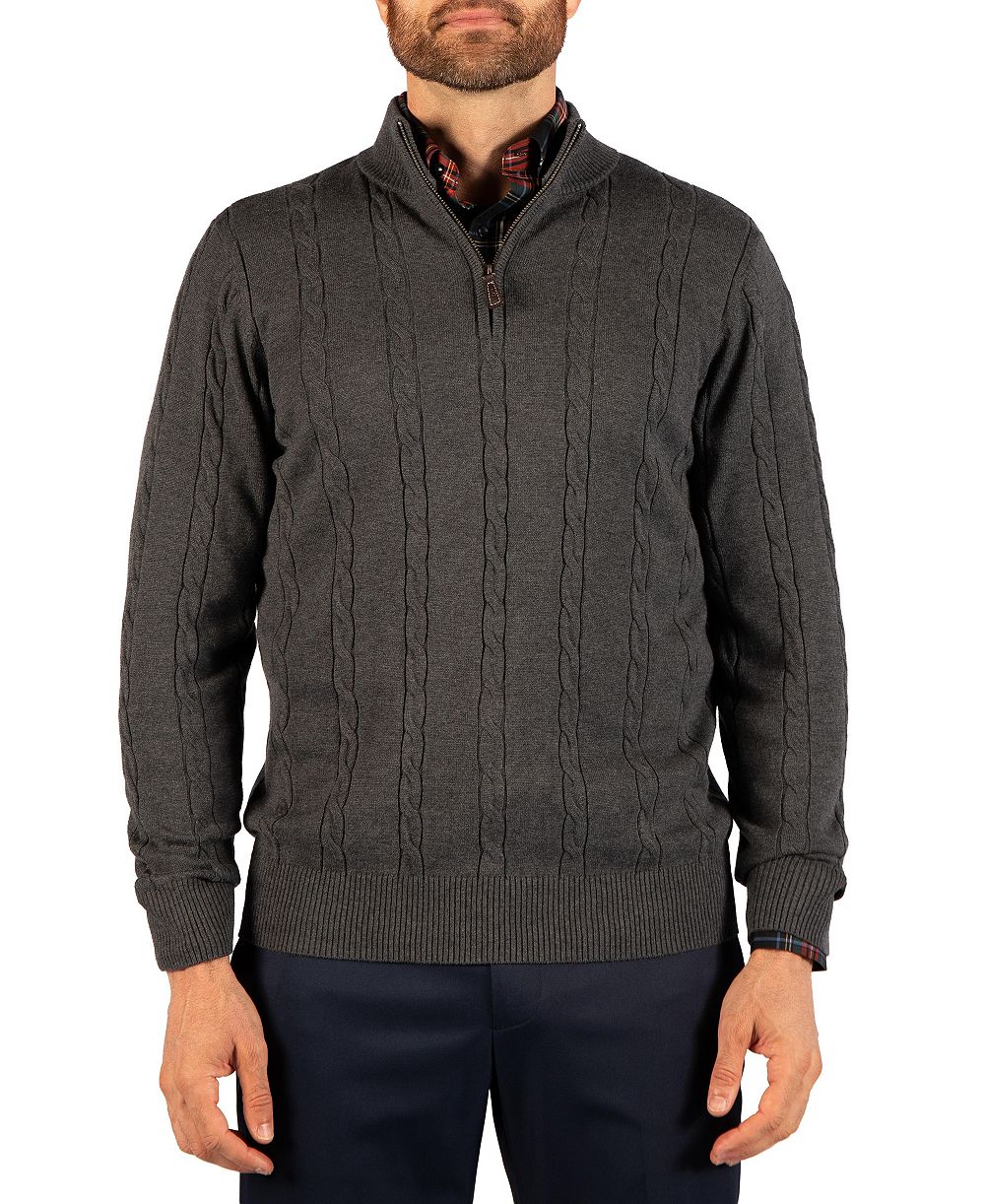 Tailorbyrd Men's Cable Knit Quarter Zip Sweater