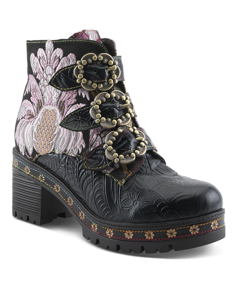 L'Artiste Women's Spring Step Brazza Platform Bootie with Floral Embroidery
