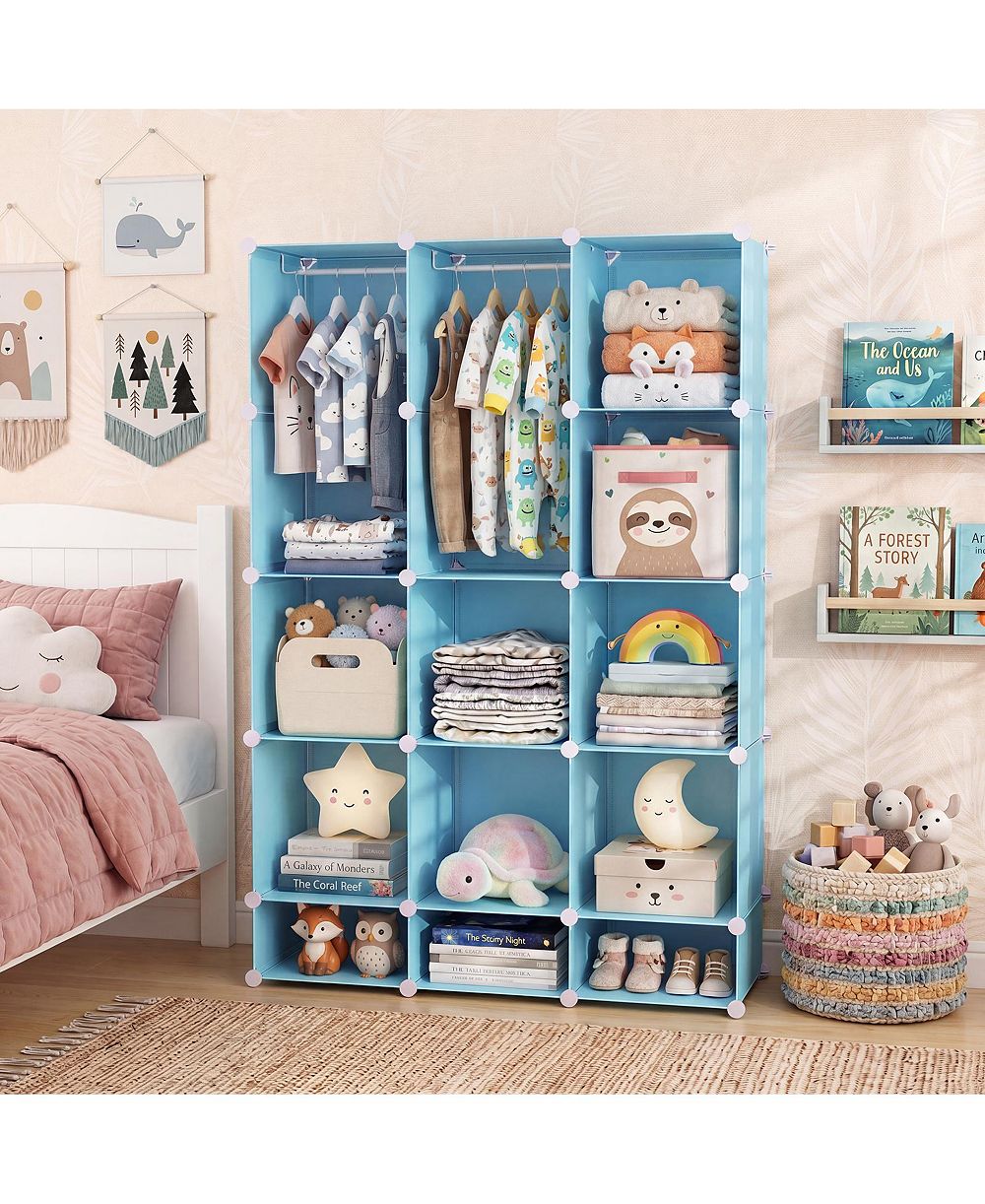Costway 13-Cube Modular Baby Wardrobe Closet with Hanging Rods and Open Shelves for Clothes