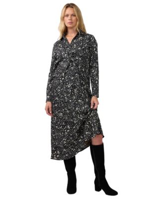 Ingrid + Isabel Maternity Tie-Front Midi Long-Sleeve Animal-Print Shirt Dress
