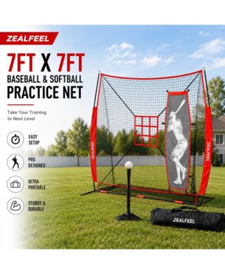 ZEALFEEL Baseball Net, 7x7 ft Pitching and Batting Net with Dummy Batter, Ball Collection 2 Strike Zones, Batting Tee, Carry Bag, Baseball  Net