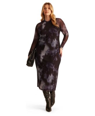 ESTELLE Women's Cove Printed Mesh Bodycon Midi Dress