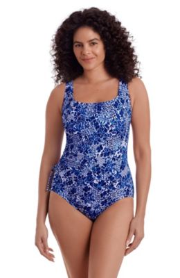 Longitude Women's Faux Shirred Tie Tank Long Torso Full Coverage One-Piece Swimsuit