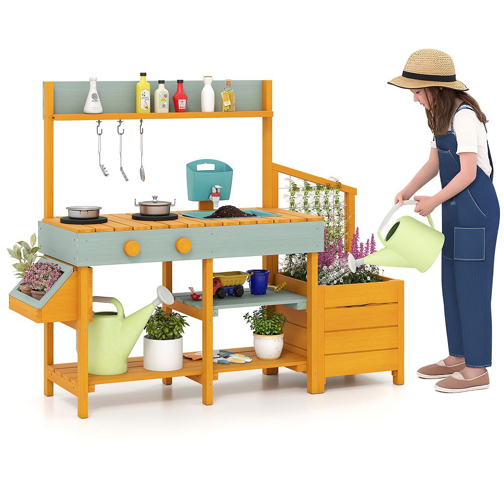SUGIFT Mud Kitchen Playset with Planter Boxes and Removable Sink, Ages 3-8