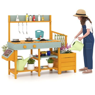 SUGIFT Mud Kitchen Playset with Planter Boxes and Removable Sink, Ages 3-8