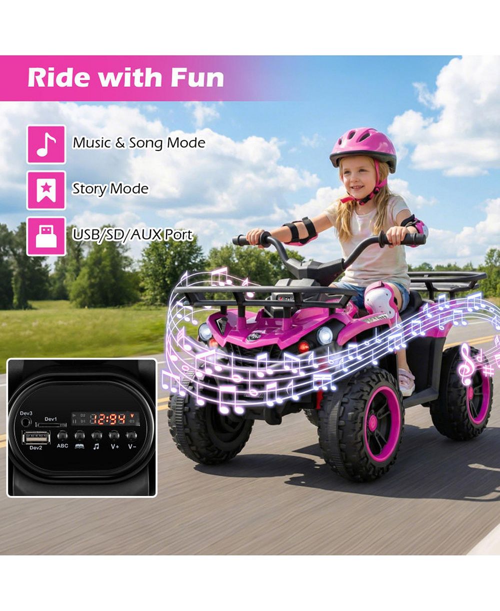 SUGIFT 24V Electric Ride on Quad with LED Headlights, Storage Baskets & 2 Speeds, 66 lbs Capacity, Ages 3+