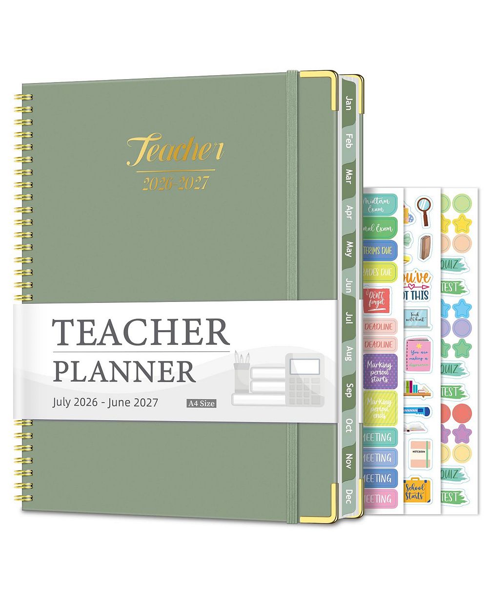 DANRONG Academic Year Teacher Planner Lesson Plan Book Spiral Hardcover Calendar Checklists Stickers