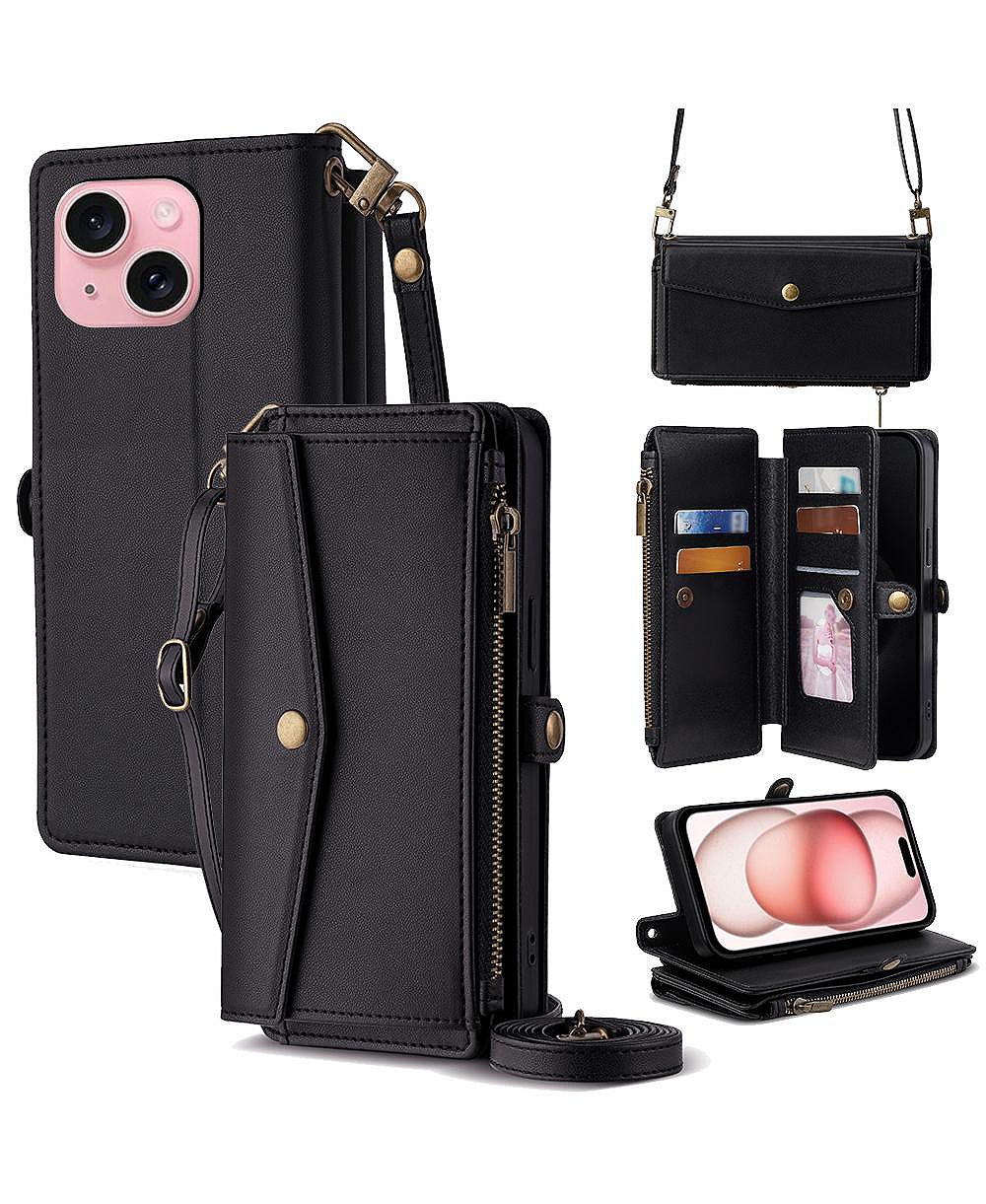Artudatech Crossbody Card Holder Faux Leather Wallet Case Compatible with iPhone 12-17