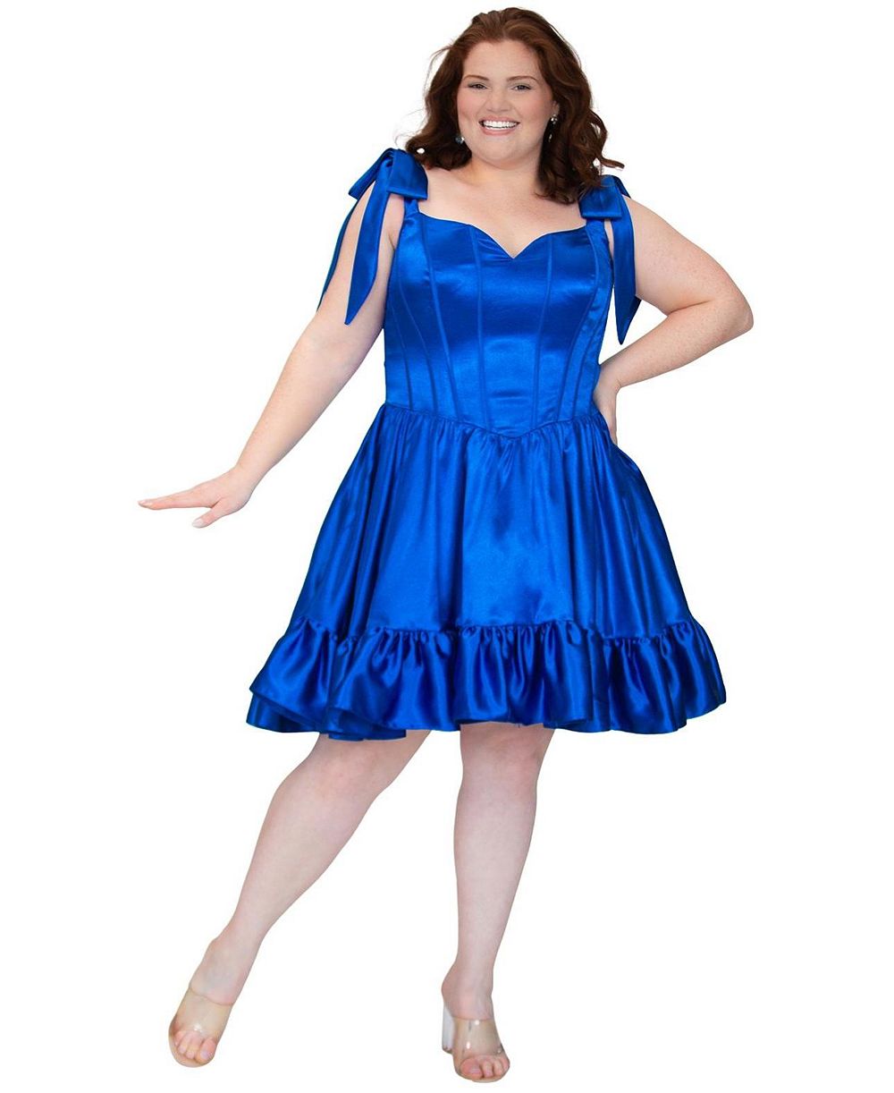 Sydney's Closet Plus Size Playful Corset Satin Ruffle Dress