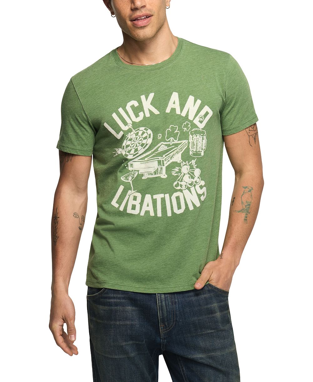 Lucky Brand Men's Luck and Libations Oversized Graphic Crew Neck Regular Fit T-Shirt
