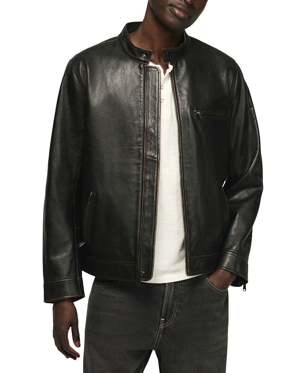 Lucky Brand Men's Bonneville Full-Grain Moto Leather Jacket