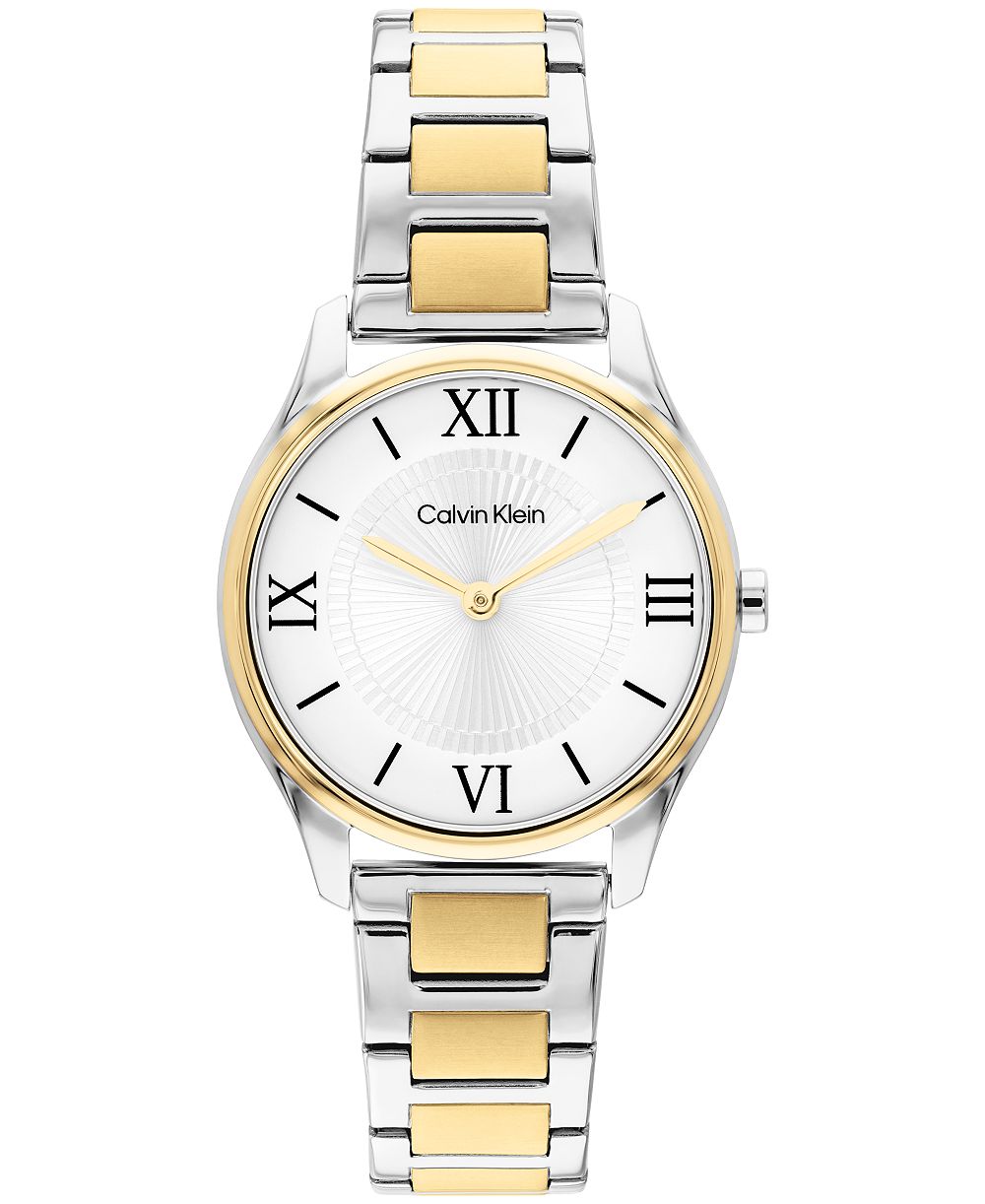 Calvin Klein Women's Quartz Minimalistic T Bar Two-Tone Stainless Steel Bracelet Watch 28mm