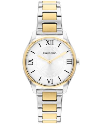 Calvin Klein Women's Quartz Minimalistic T Bar Two-Tone Stainless Steel Bracelet Watch 28mm