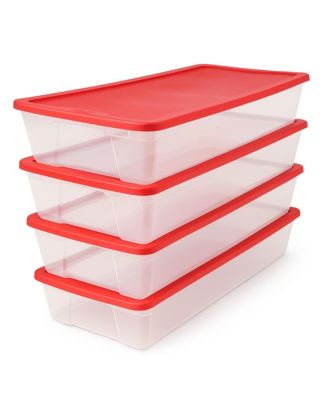 Homz 41Qt Clear Plastic Holiday Storage Container w/Red Snap Lock Lid (4 Pack)