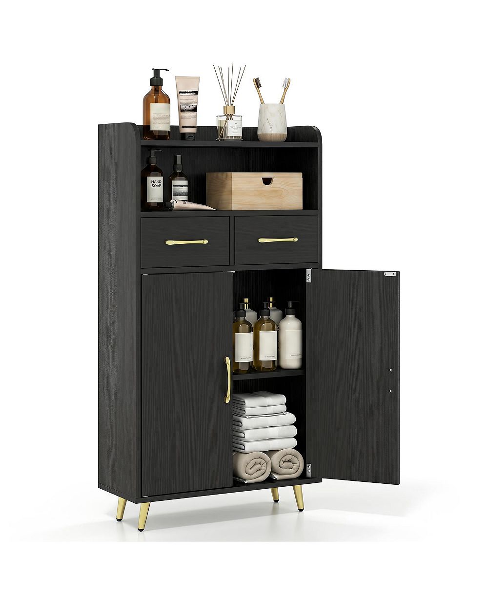 Costway Bathroom Storage Cabinet with 2 Drawers and 2 Doors, Adjustable Shelf and Metal Legs