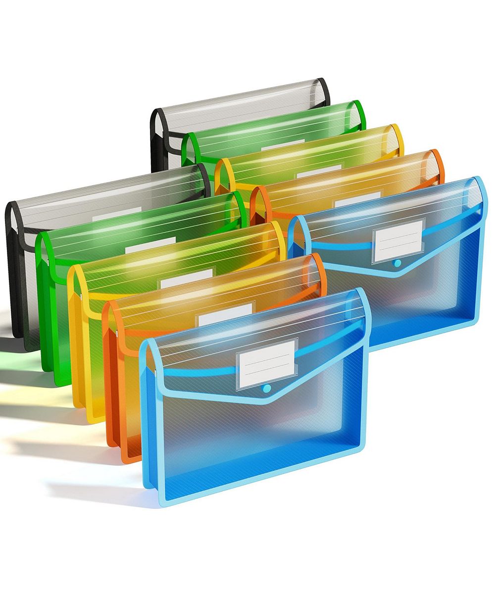 DANRONG Transparent Plastic Expanding File Folders Snap Closure Large Capacity Sturdy Document Organizers