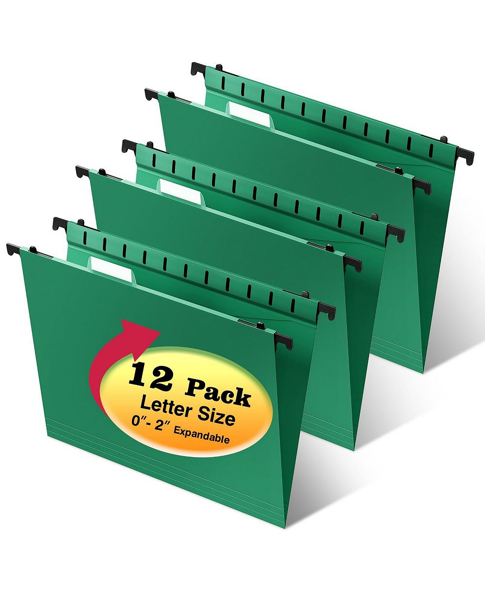 DANRONG Plastic Hanging File Folders 12 Pack Letter Size Heavy Duty 2 Inch Expansion Accordian Pocket Organizer