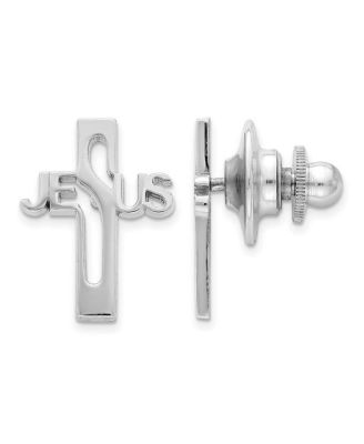 Curata Jewelry Sterling Silver Rhodium-plated Jesus Cross Tie Tac