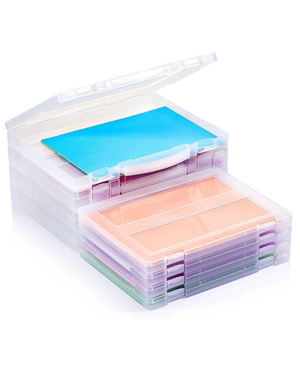DANRONG 4 Pack Plastic Paper Organizer Box Craft Art Supplies Storage Portable Document Holder