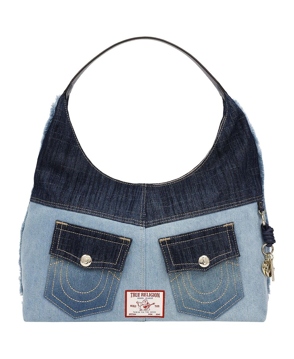 True Religion Color Block Denim Large Hobo Bag