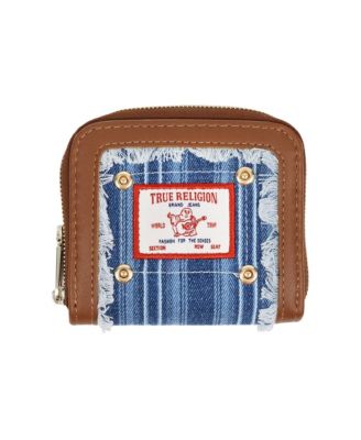Кошелек True Religion с потертостями и тонкой полоской, на молнии по периметру