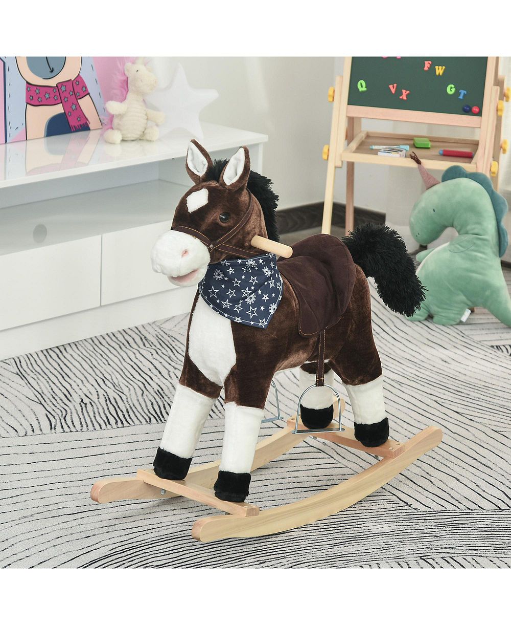 Glintex Kids Cowboy Plush Rocking Horse with Realistic Sounds, Holds 132 lbs, Ages 3-6