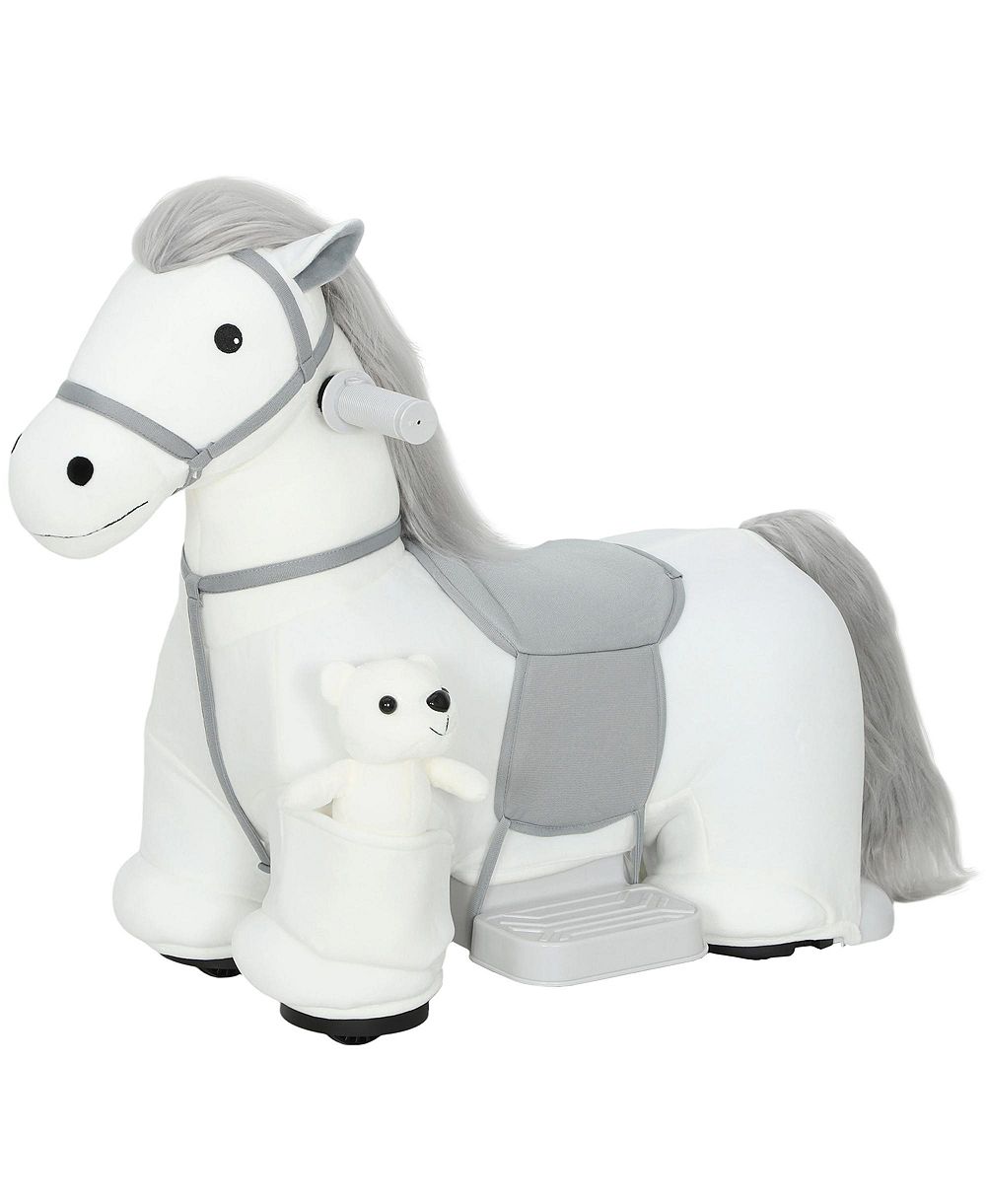 Glintex 6V Battery Powered Plush Ride-On Pony with Teddy Bear Puppet, 55 lbs, Ages 1.5-5