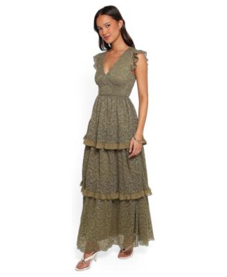 Petal and Pup Women's Cataleya Wedding Guest V-Neck Tiered Lace Maxi Dress