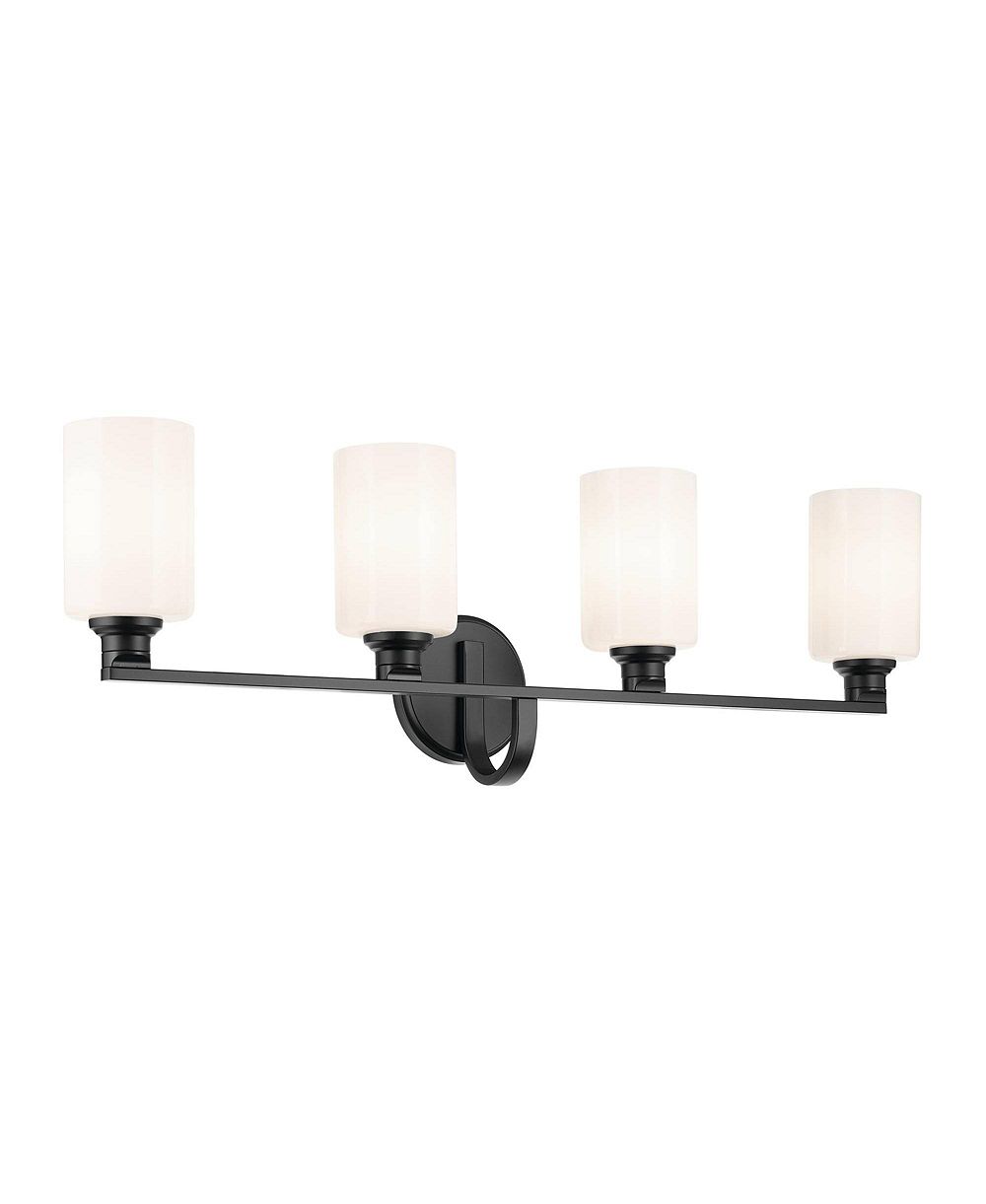 Kichler Gioe 4-Light Black Vanity Light with Opal Fluted Glass Shades